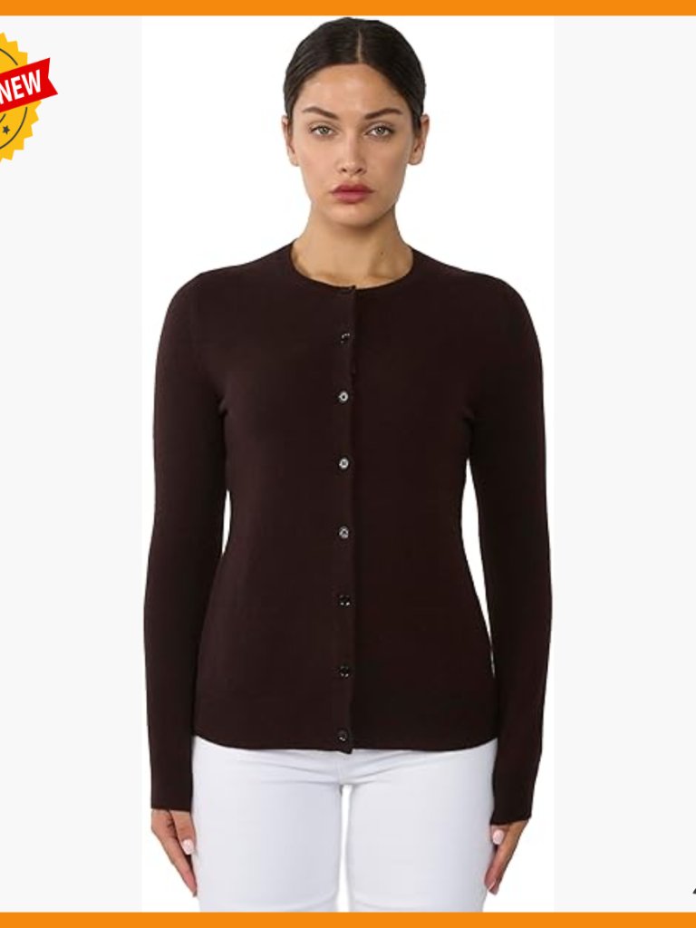 100% Cashmere Crewneck Cardigan Sweater Button Front Long Sleeve